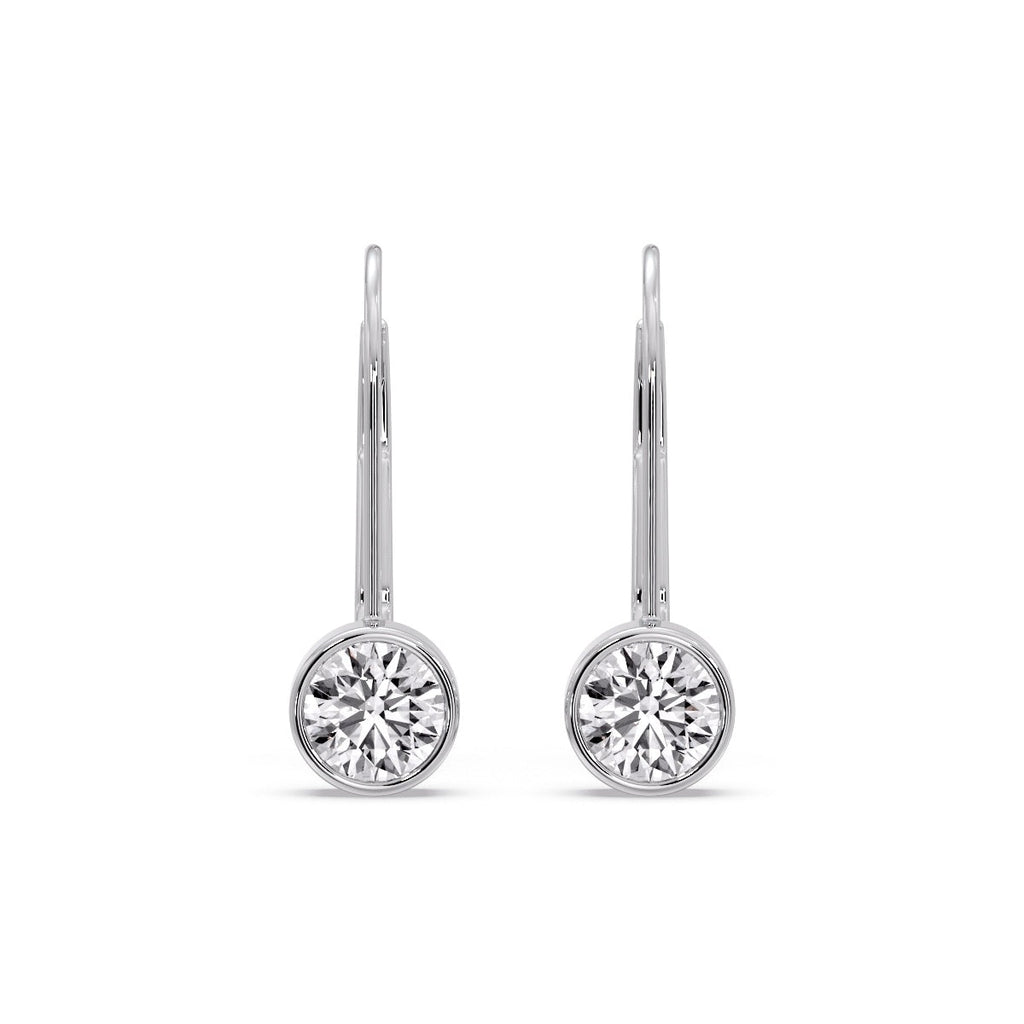 Lever Back Bezel Set Round Diamond Earrings