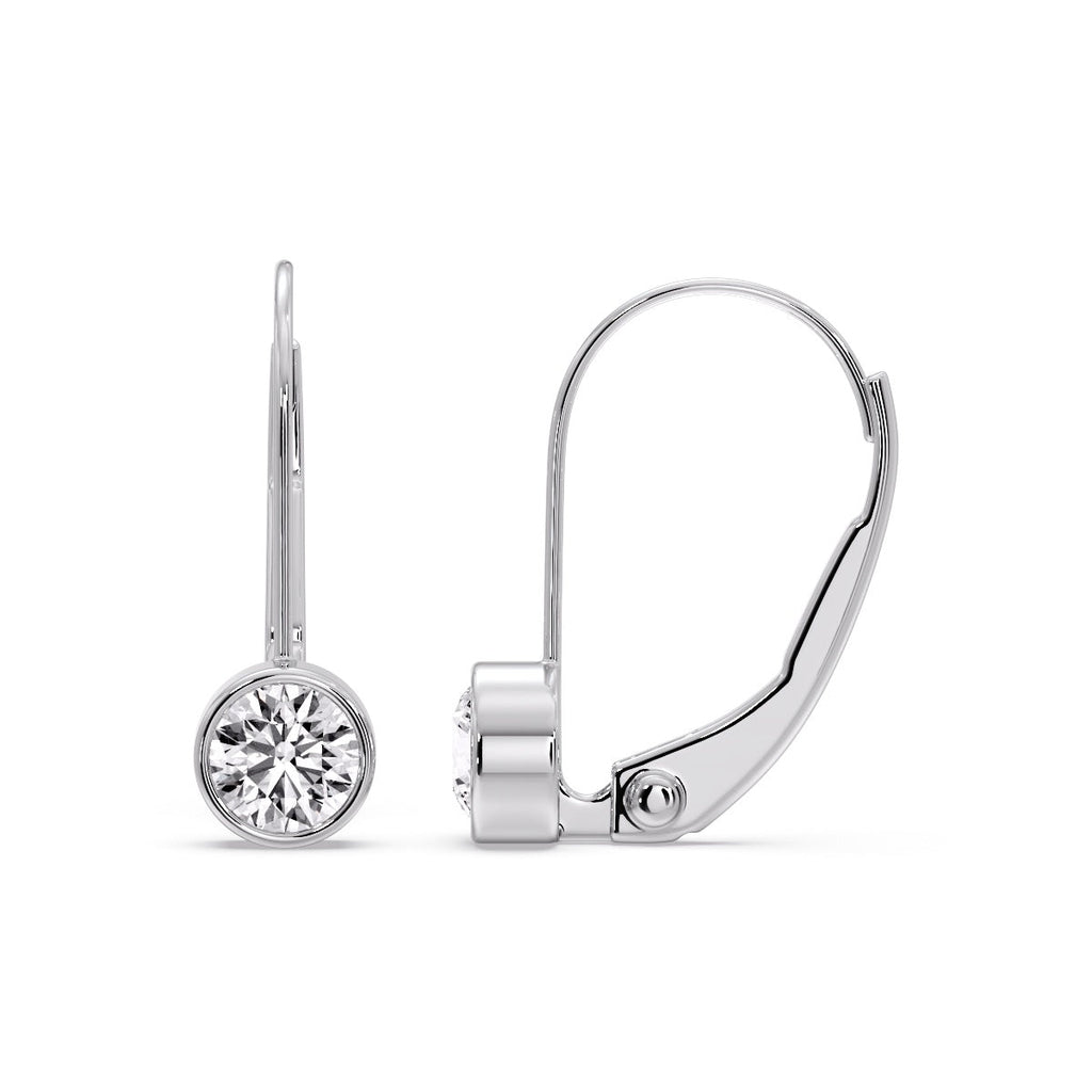 Lever Back Bezel Set Round Diamond Earrings