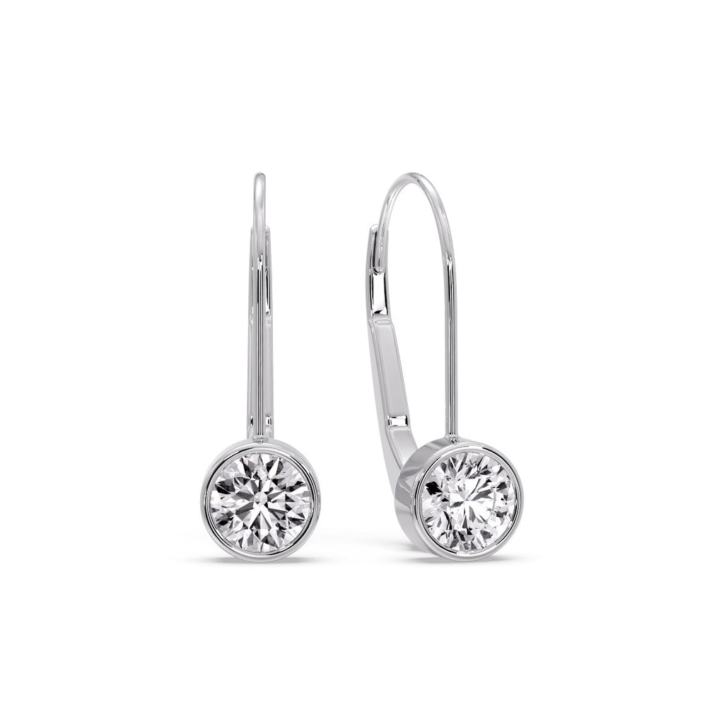 Lever Back Bezel Set Round Diamond Earrings
