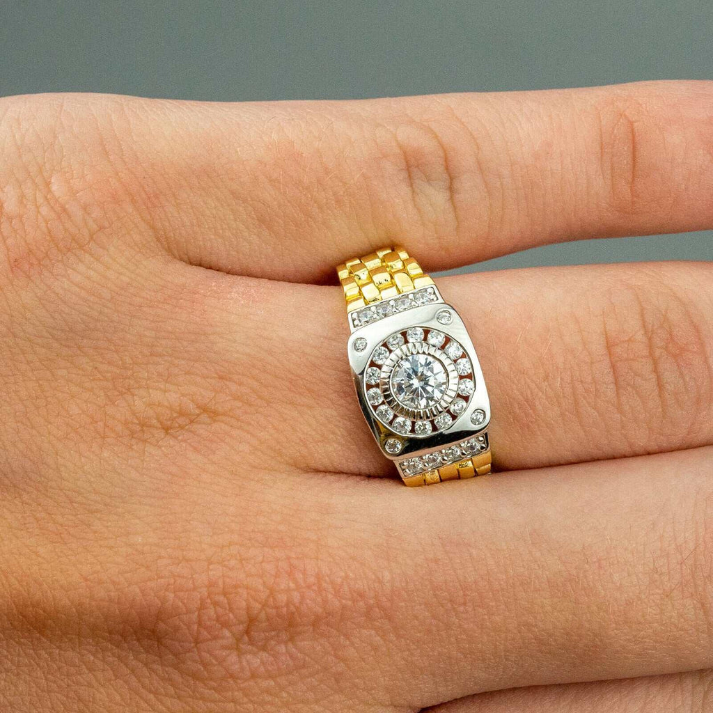 10K Vermeil Gold Watch Design Ring - 925 Sterling Silver