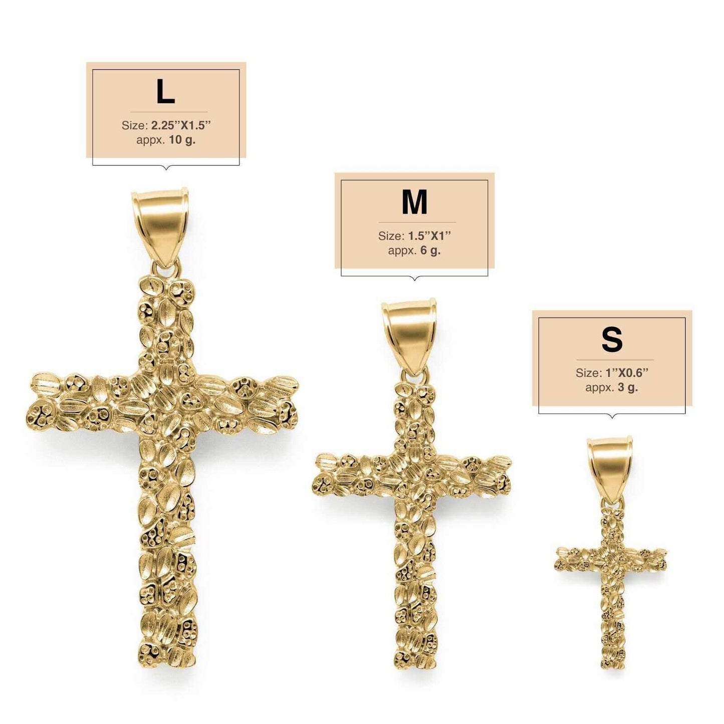 14K Gold Gold Nugget Cross Pendant 925 Sterling Silver