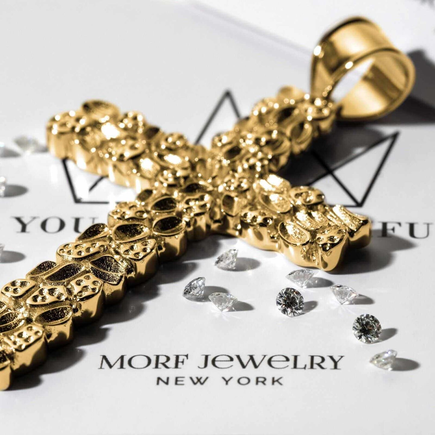 14K Gold Gold Nugget Cross Pendant 925 Sterling Silver