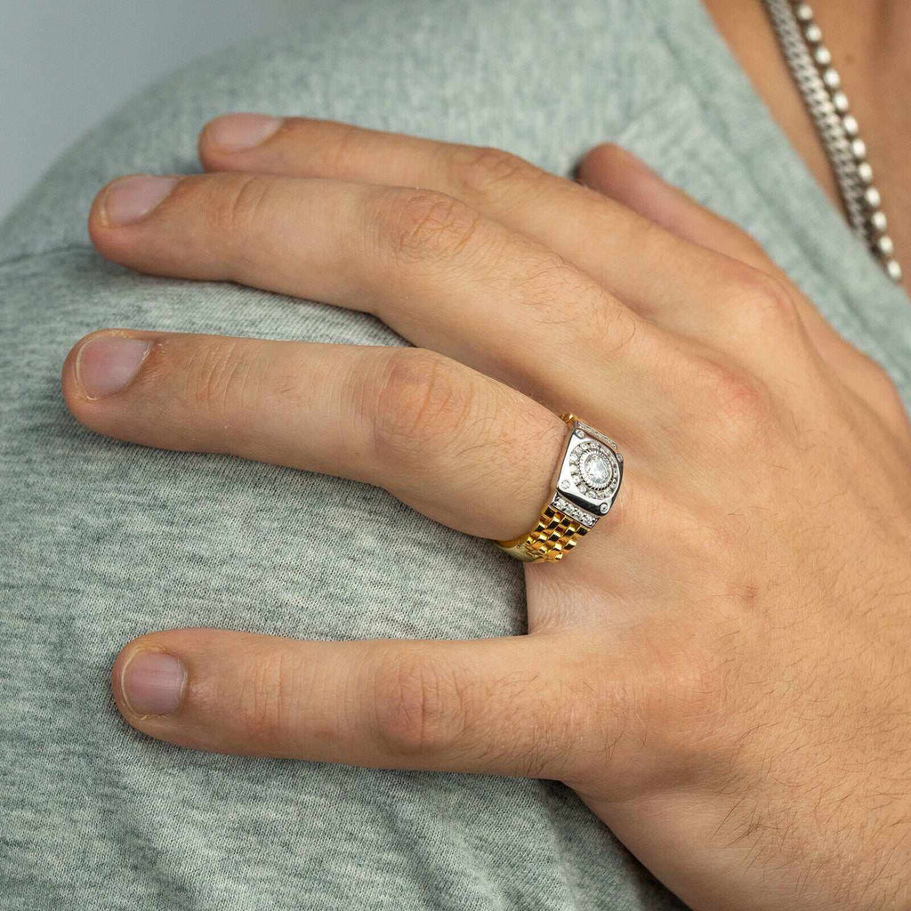 10K Vermeil Gold Watch Design Ring - 925 Sterling Silver