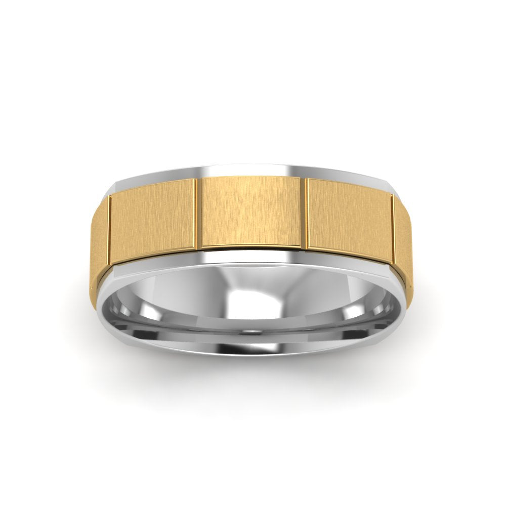 2 Tone Gold Texture Square Band Ring