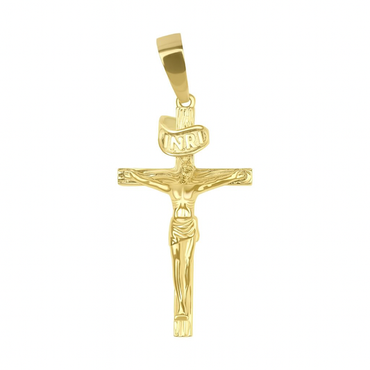 14K Gold Vermeil Jesus Cross Crucifix Pendant Solid 925 Sterling Silver