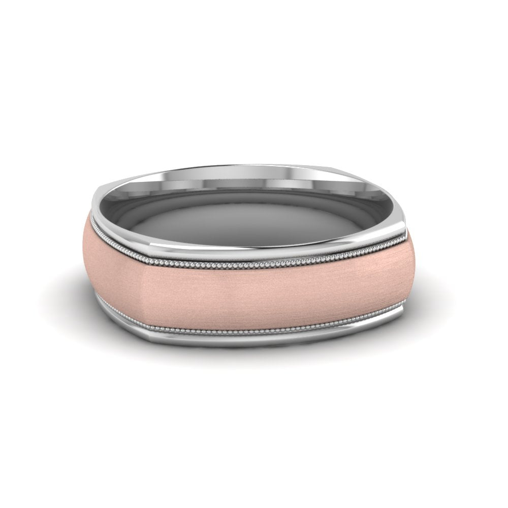 Two Tone Milgrain Square Mens Band Ring