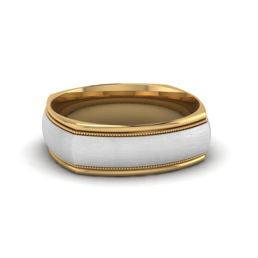 Two Tone Milgrain Square Mens Band Ring