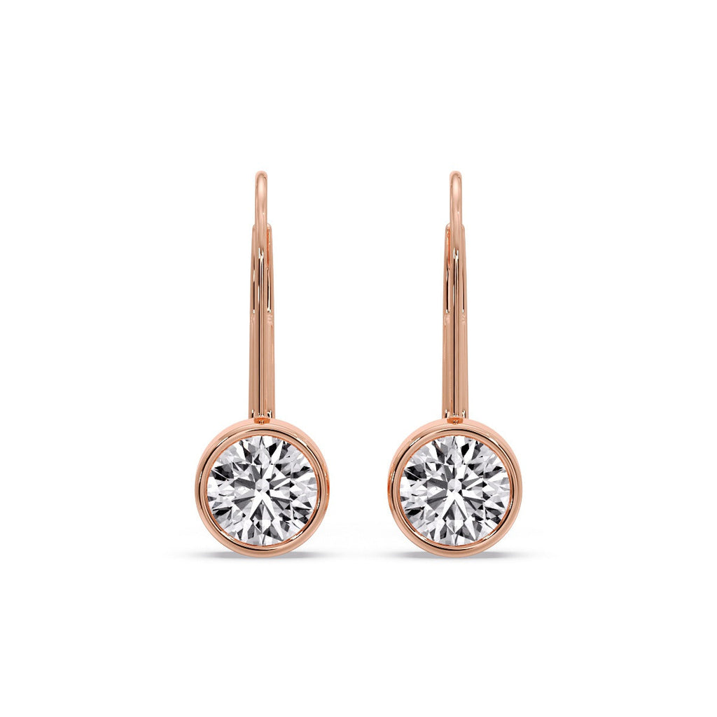 Lever Back Bezel Set Round Diamond Earrings