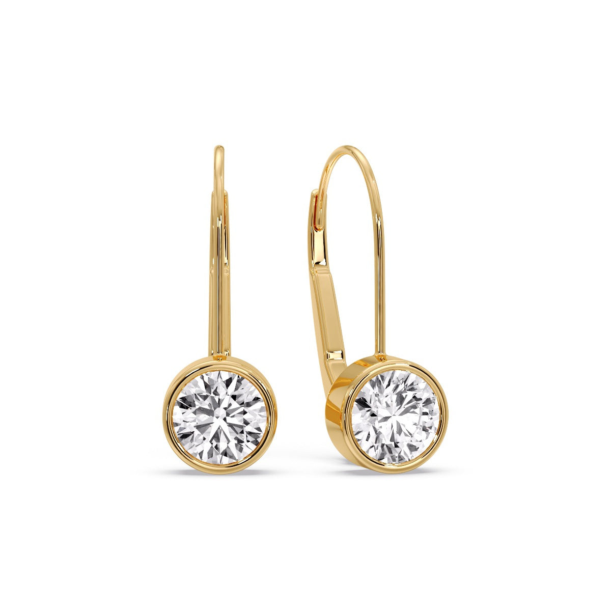 Lever Back Bezel Set Round Diamond Earrings