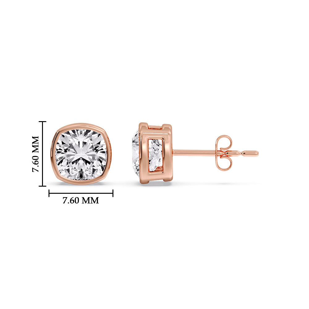 Bezel Set Cushion Diamond Stud Earrings