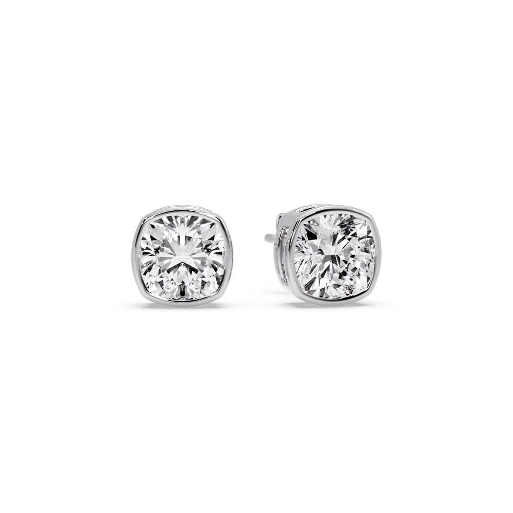 Bezel Set Cushion Diamond Stud Earrings