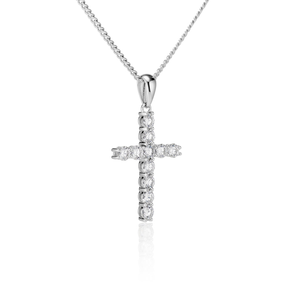 Moissanite Cross Pendant with Necklace in Silver