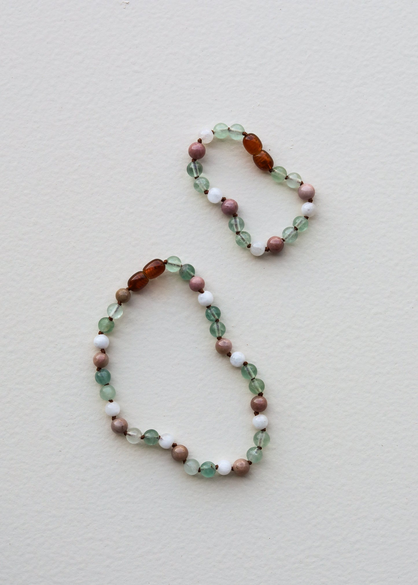Fluorite + Moonstone + Rhodonite || Natural Gemstone Necklace