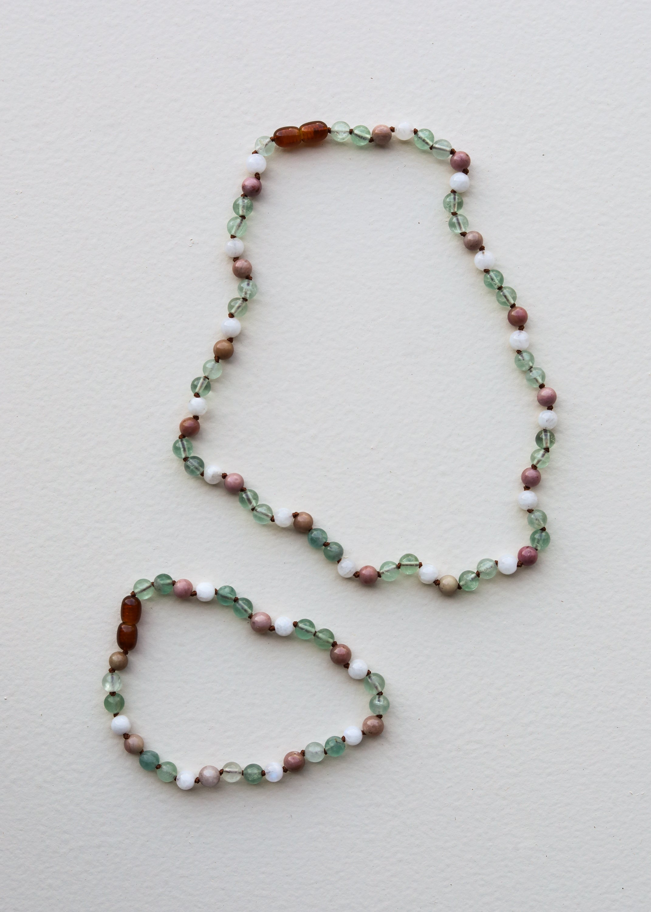 Fluorite + Moonstone + Rhodonite || Natural Gemstone Necklace