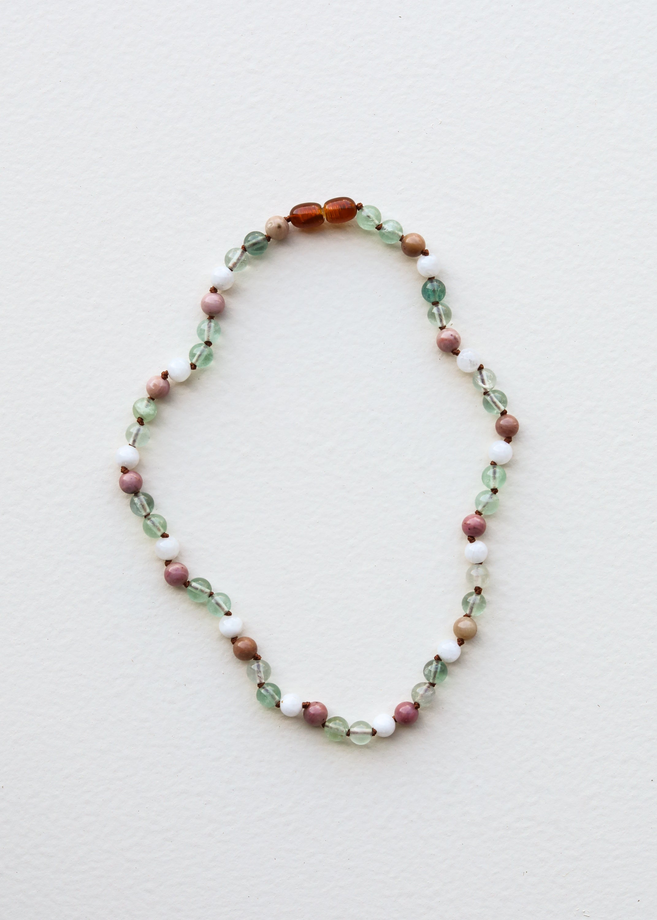 Fluorite + Moonstone + Rhodonite || Natural Gemstone Necklace