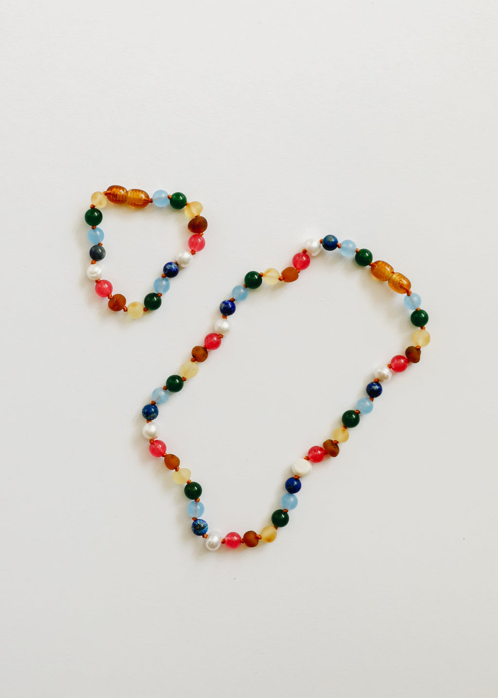 Raw Baltic Amber and Pearl Bracelet + Bright Pink Gemstones