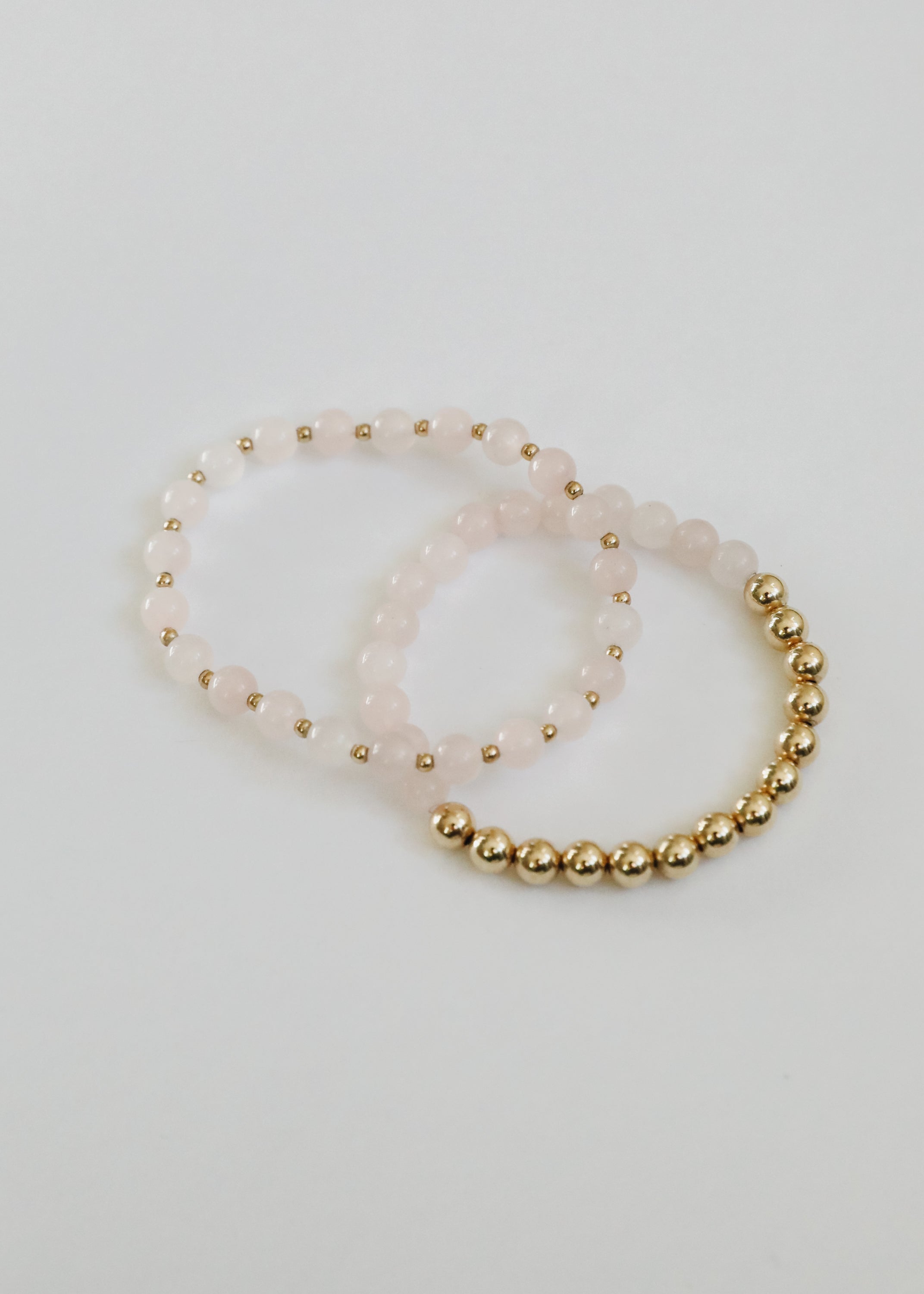 Rose Quartz : 14k Gold Filled Sun + Moon || Stretch Bracelets