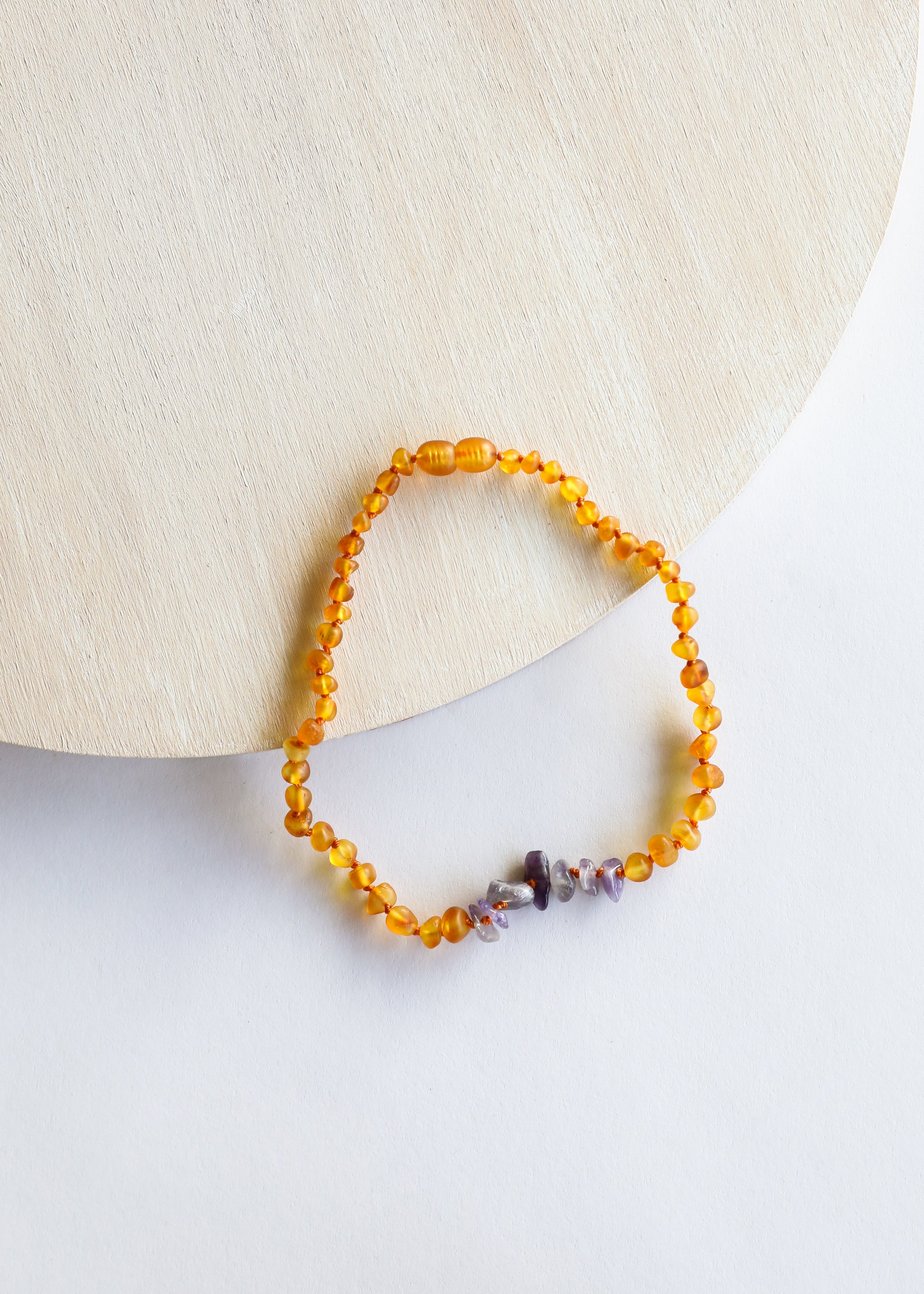 Raw Honey Baltic Amber + Raw Amethyst || Necklace