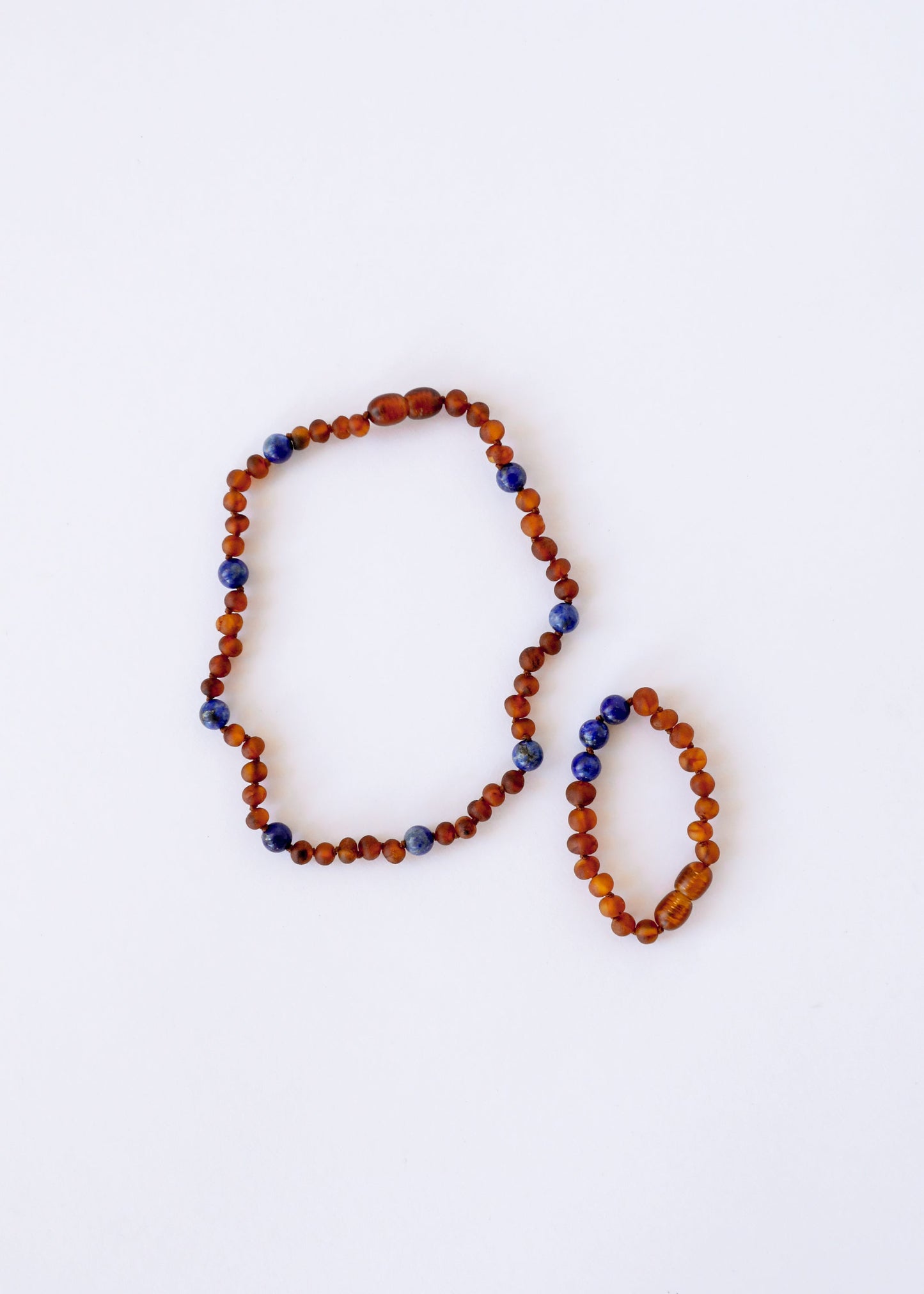 Raw Cognac Baltic Amber + Lapis Lazuli || Halo Necklace || Kids Set