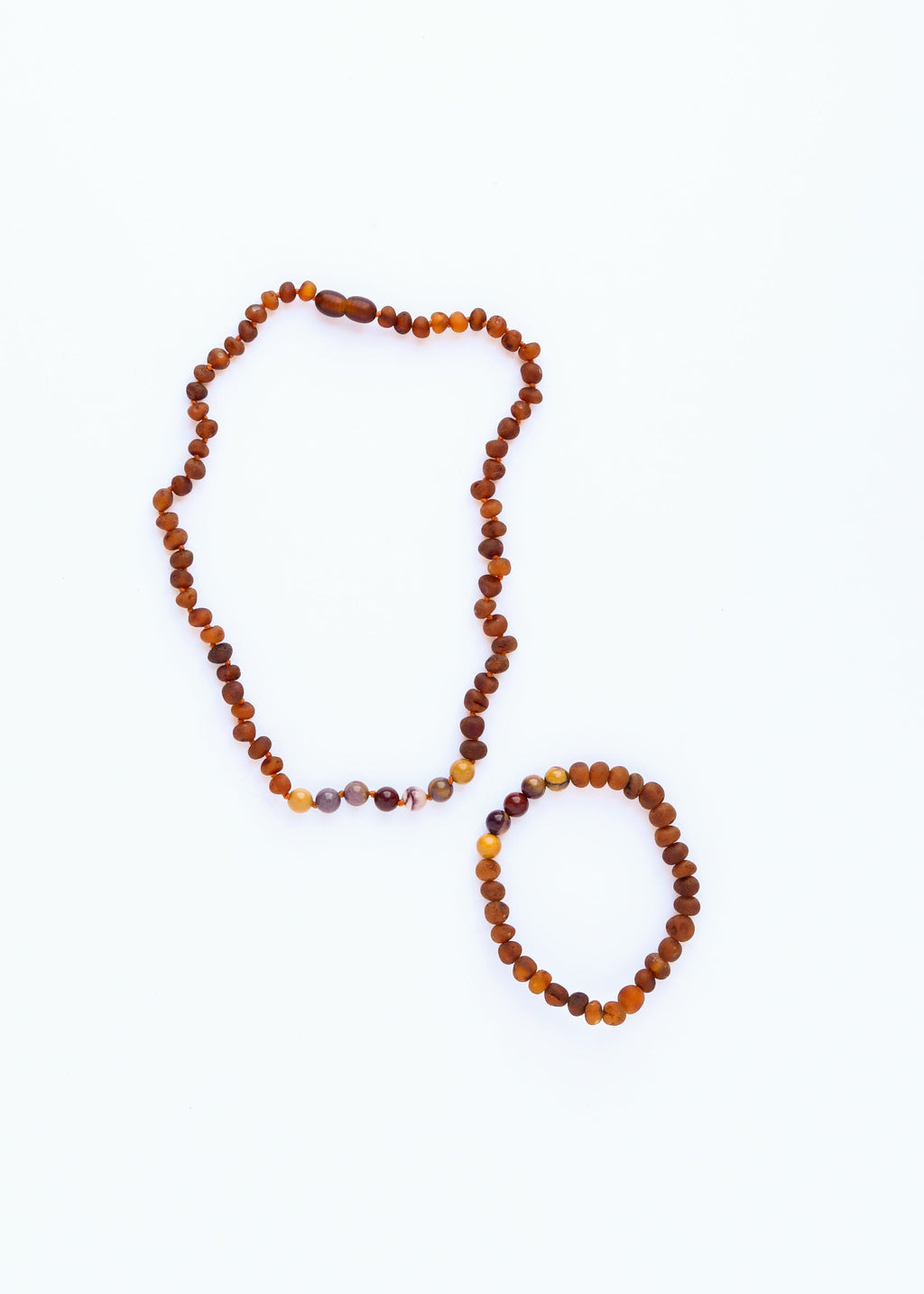 Raw Cognac Baltic Amber + Mookaite Jasper || Adult Stretch Bracelet
