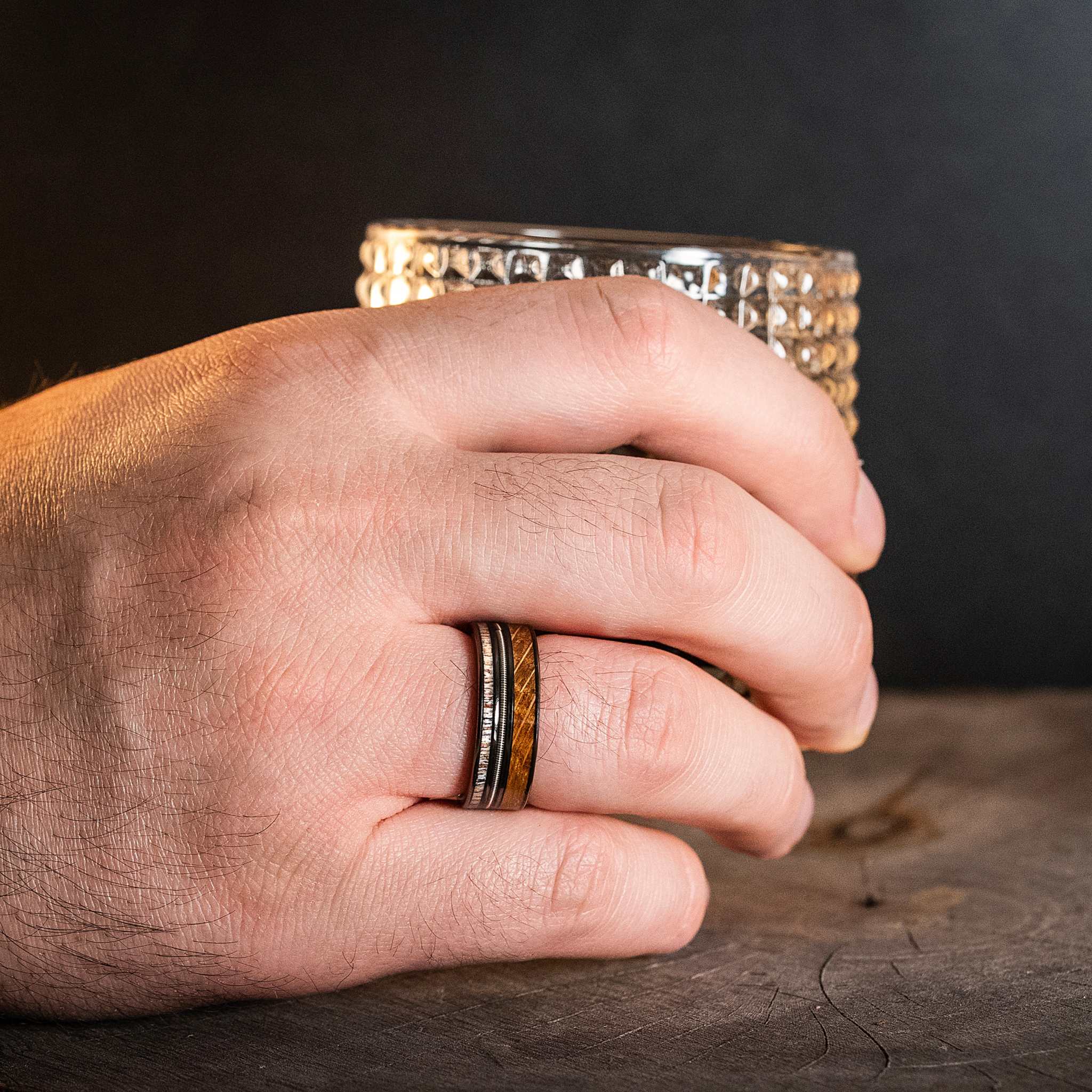 Whiskey Barrel Tungsten Carbide Ring Guitar String Antler