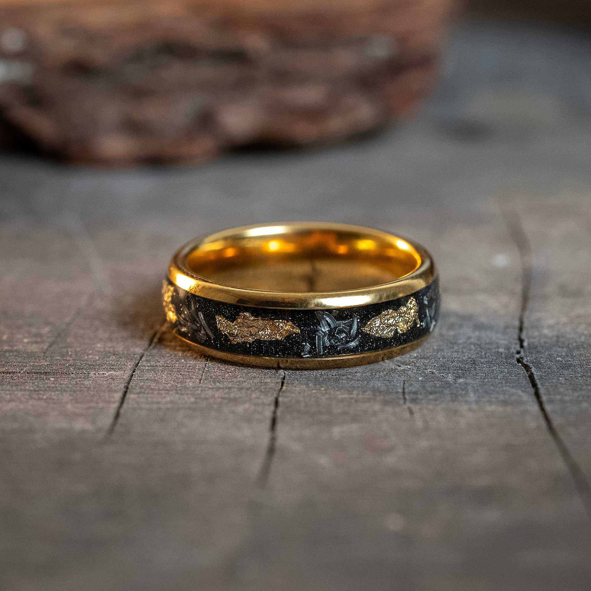 Meteorite x Gold Leaf Tungsten Carbide Ring - 6mm