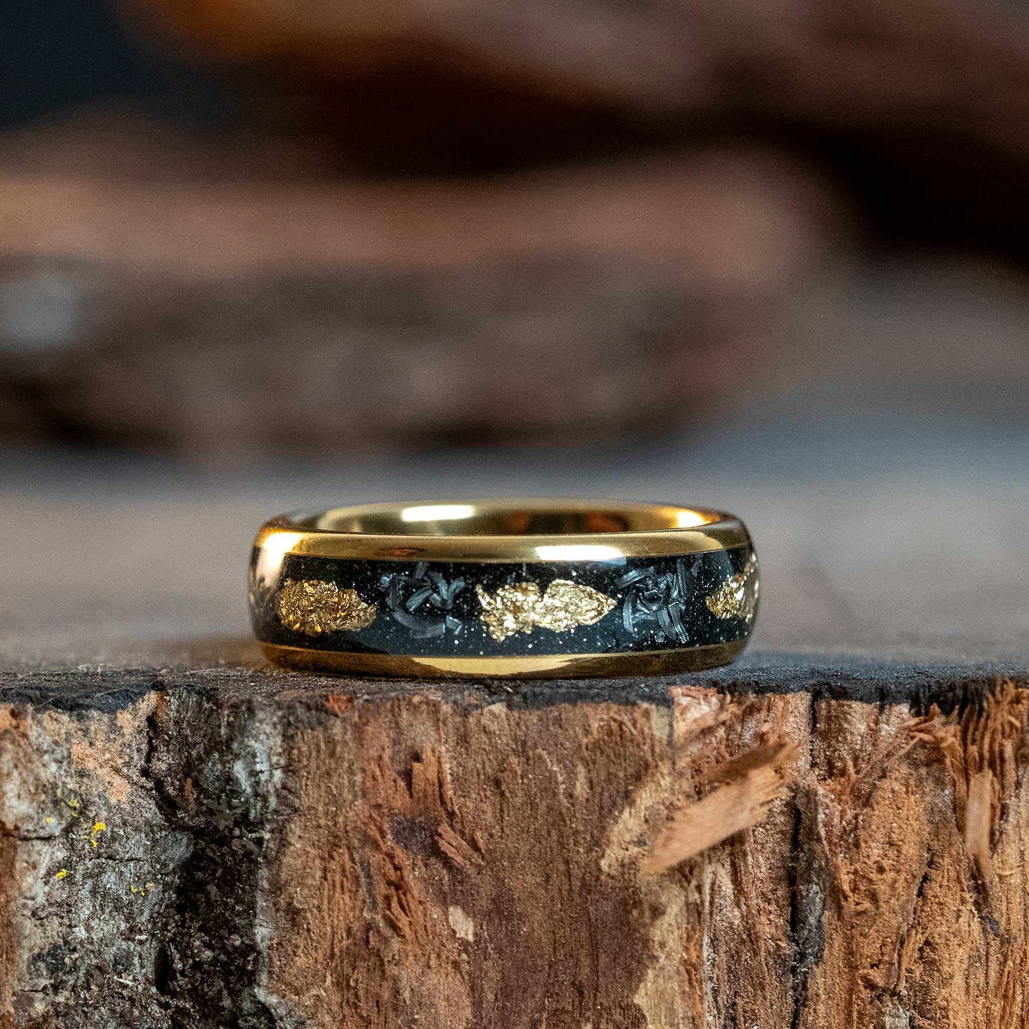 Meteorite x Gold Leaf Tungsten Carbide Ring - 6mm