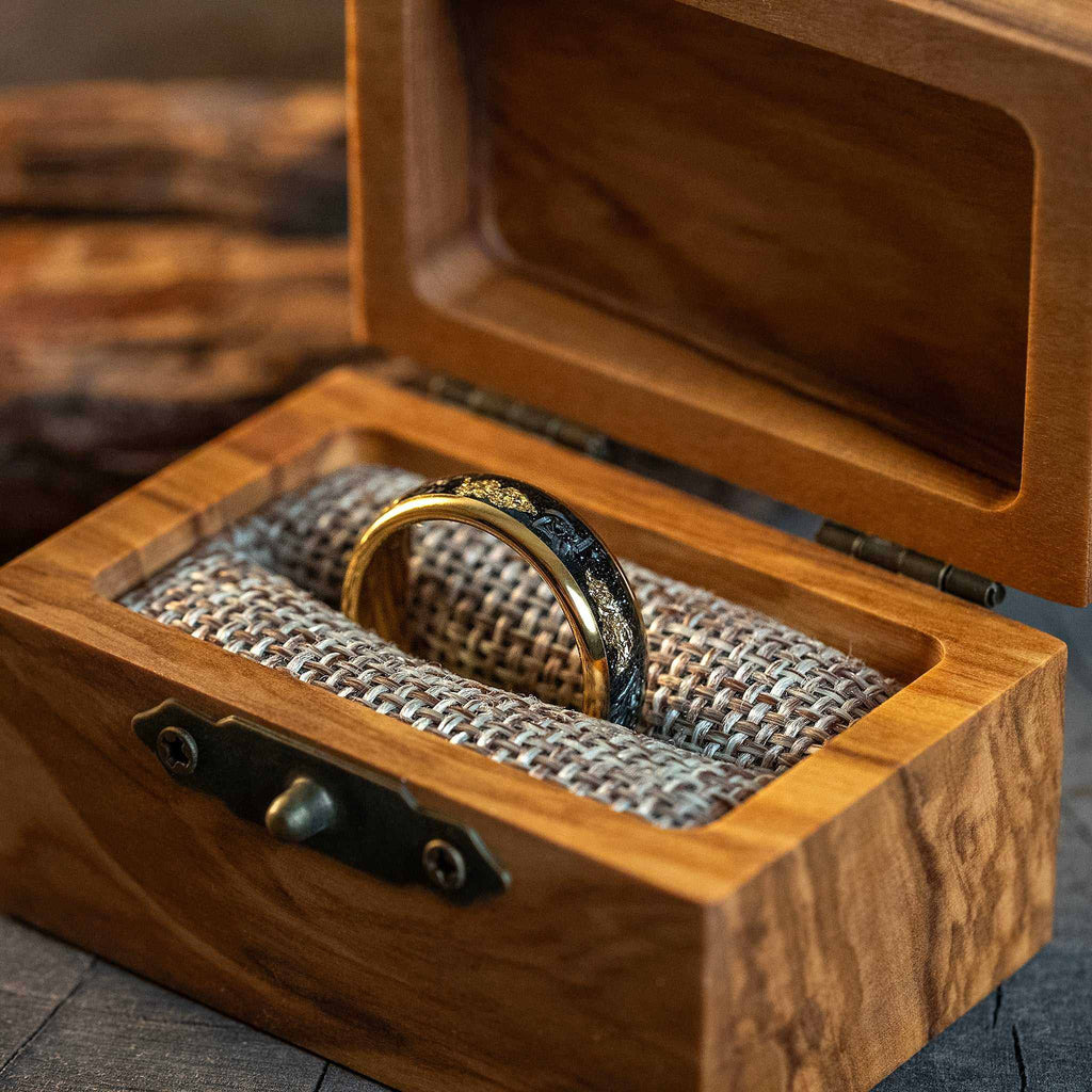 Meteorite x Gold Leaf Tungsten Carbide Ring - 6mm