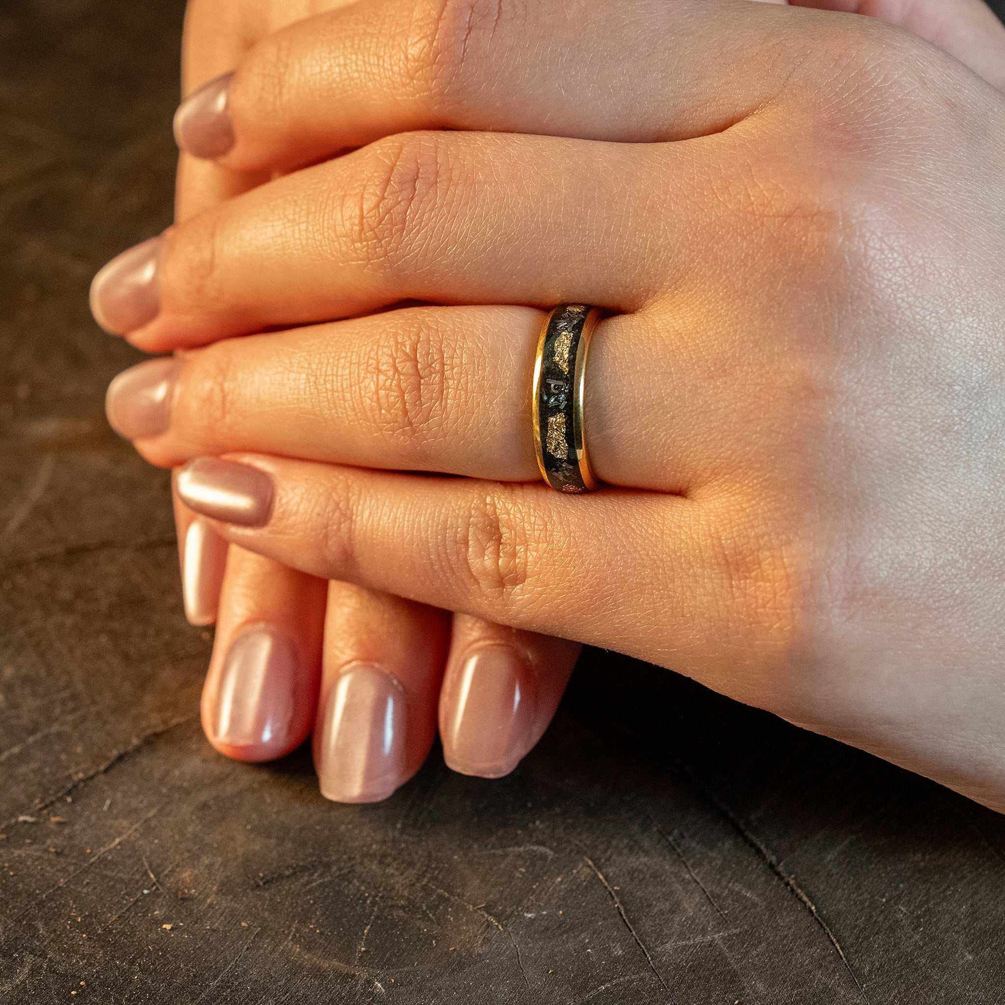 Meteorite x Gold Leaf Tungsten Carbide Ring - 6mm