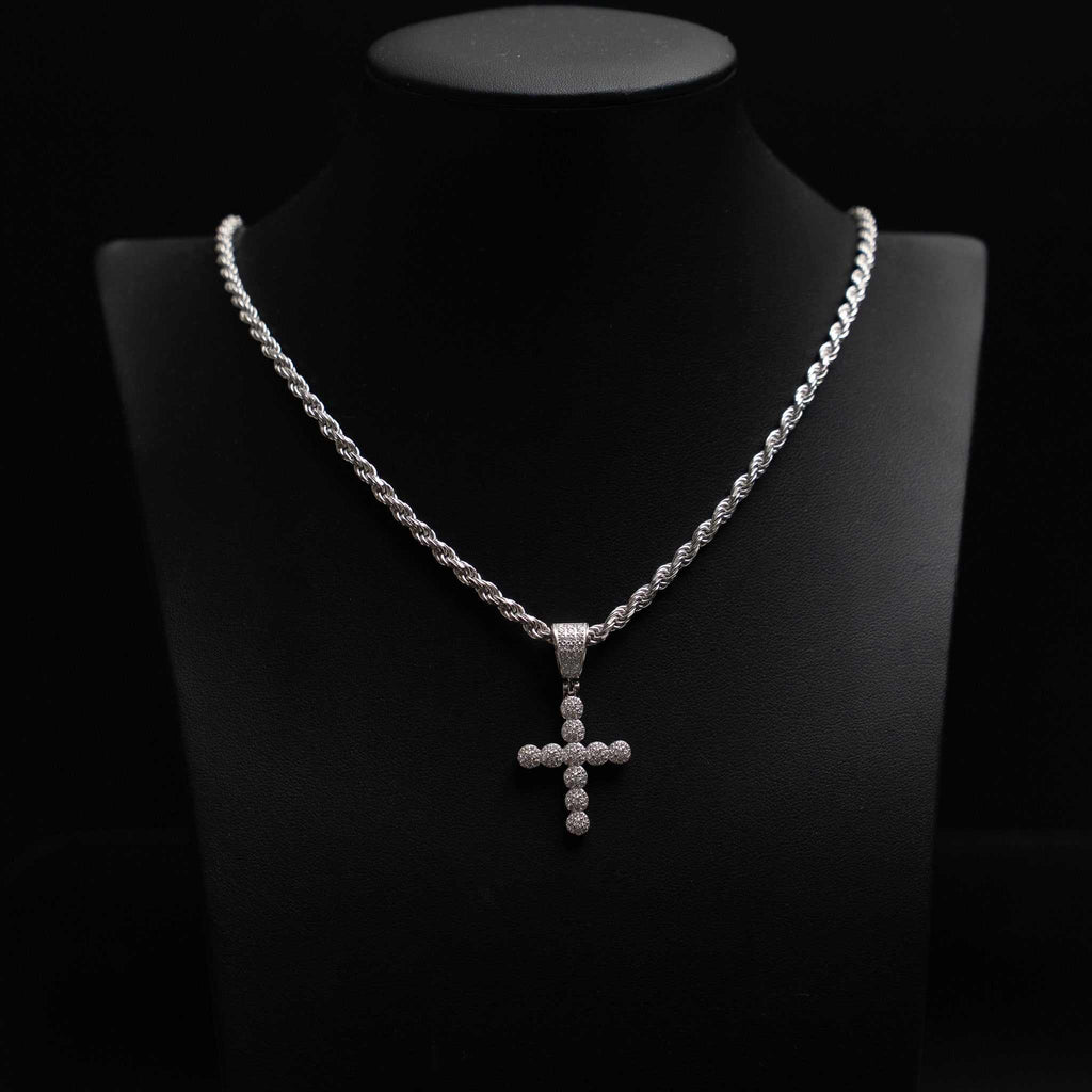Moissanite Round Shaped Tennis Cross Pendant 925 Sterling Silver