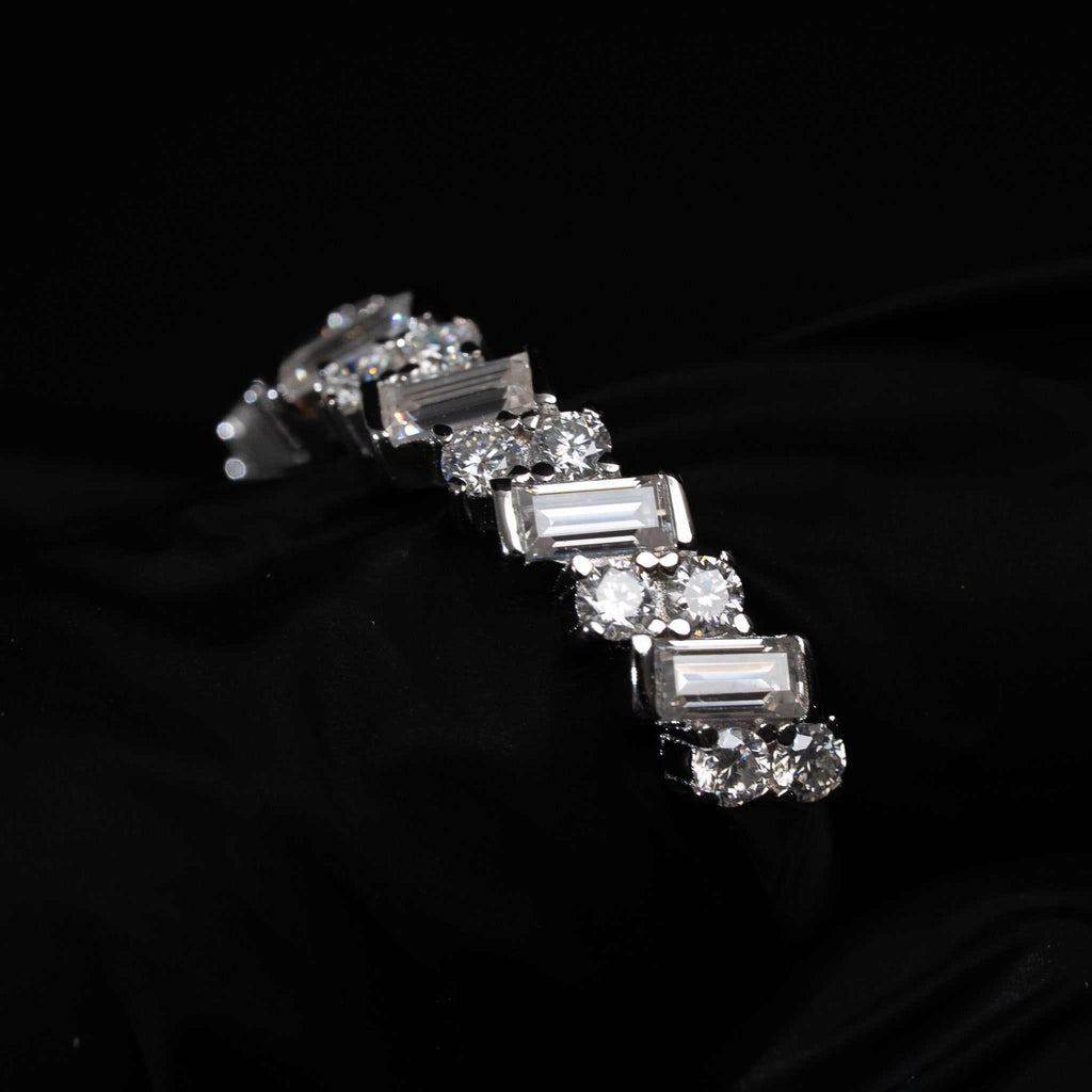 Moissanite Ring for Women – 1.1 Carat Baguette & Round Cut 925 Sterling Silver