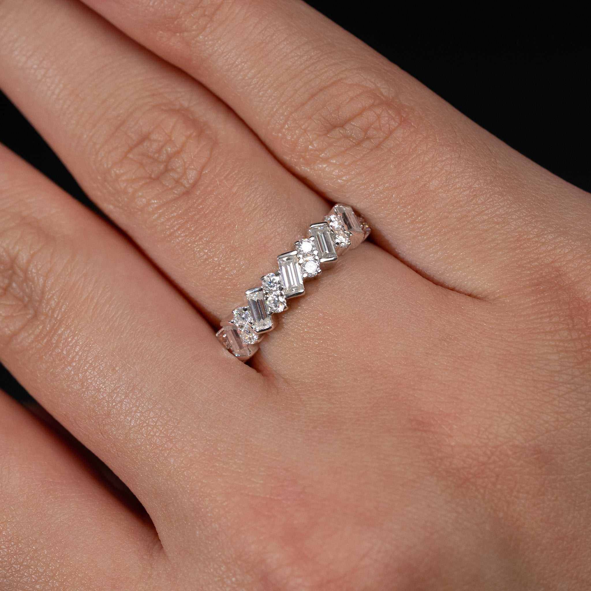 Moissanite Ring for Women – 1.1 Carat Baguette & Round Cut 925 Sterling Silver