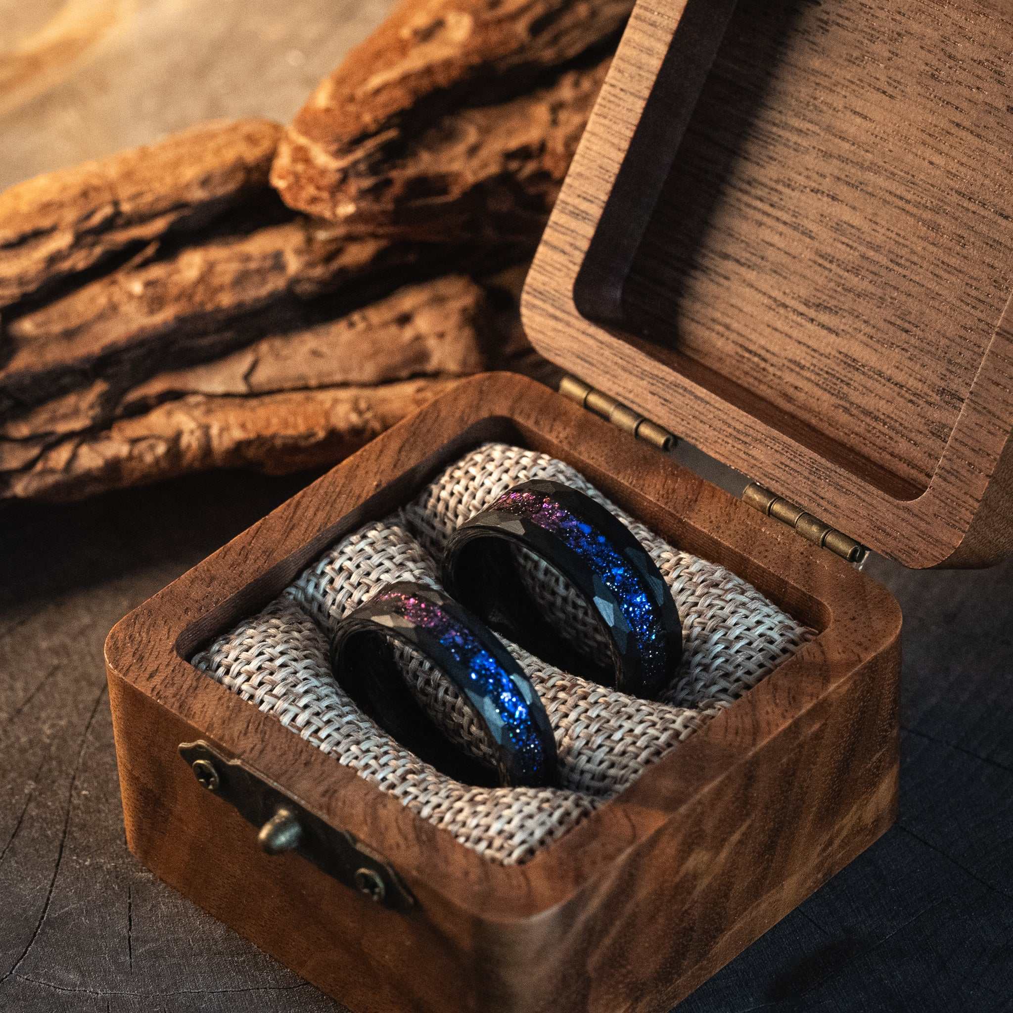 Couple Rings Nebula Meteorite x Galaxy Blue Sandstone Rings 6mm/8mm