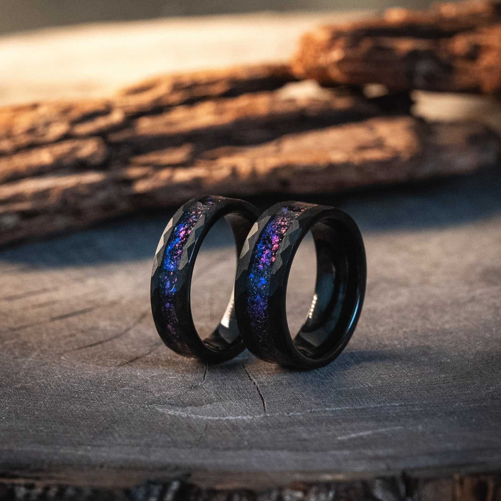 Couple Rings Nebula Meteorite x Galaxy Blue Sandstone Rings 6mm/8mm
