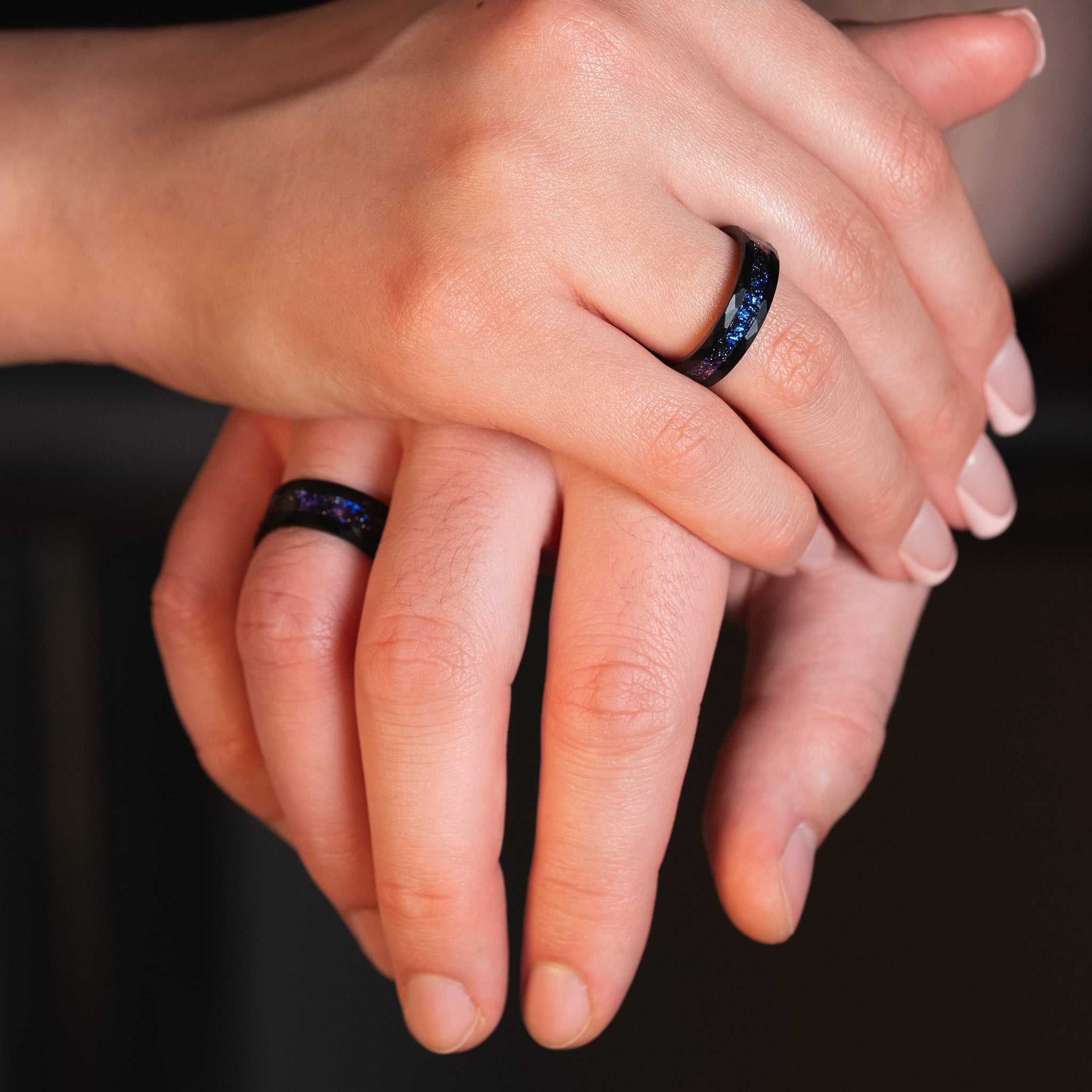 Couple Rings Nebula Meteorite x Galaxy Blue Sandstone Rings 6mm/8mm
