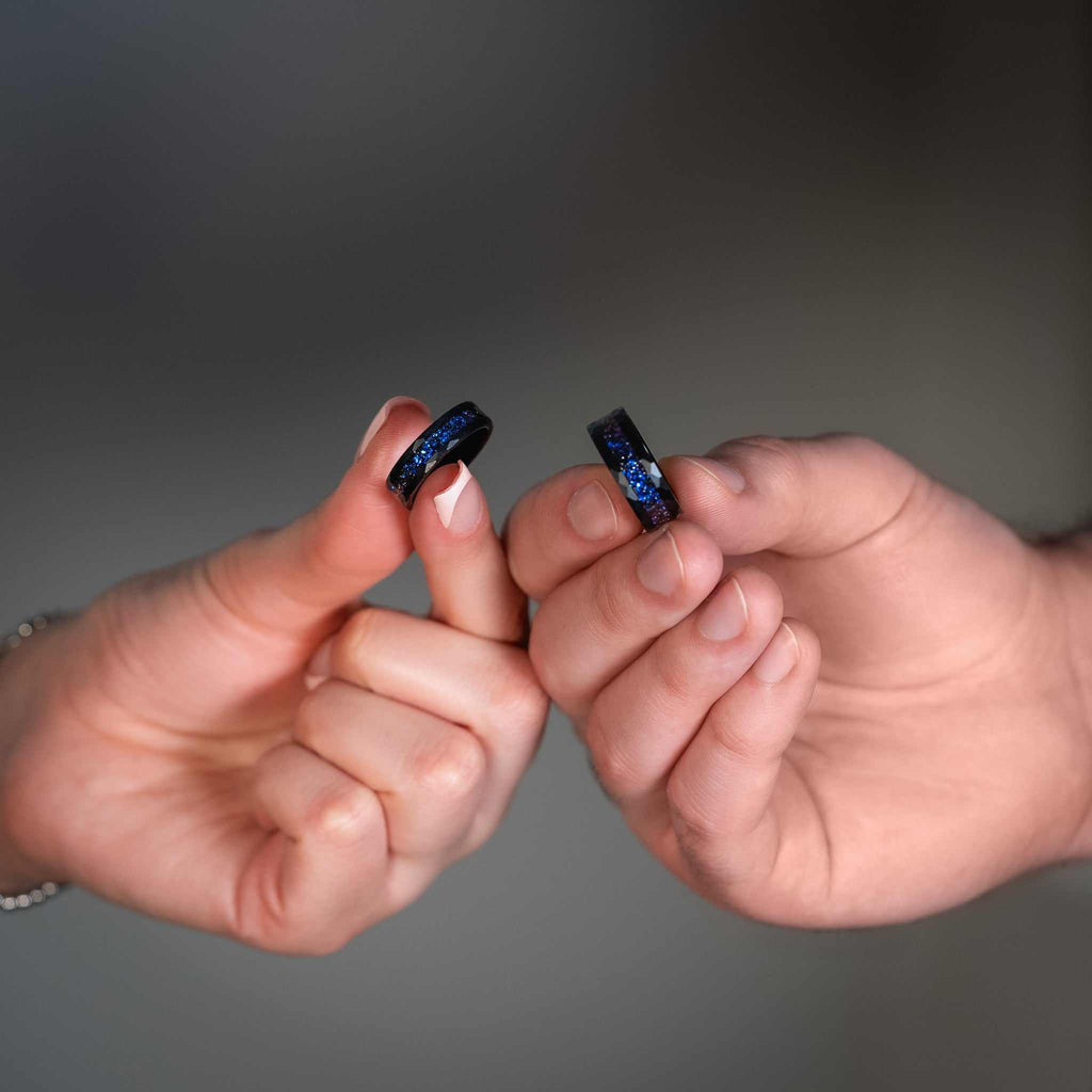 Couple Rings Nebula Meteorite x Galaxy Blue Sandstone Rings 6mm/8mm