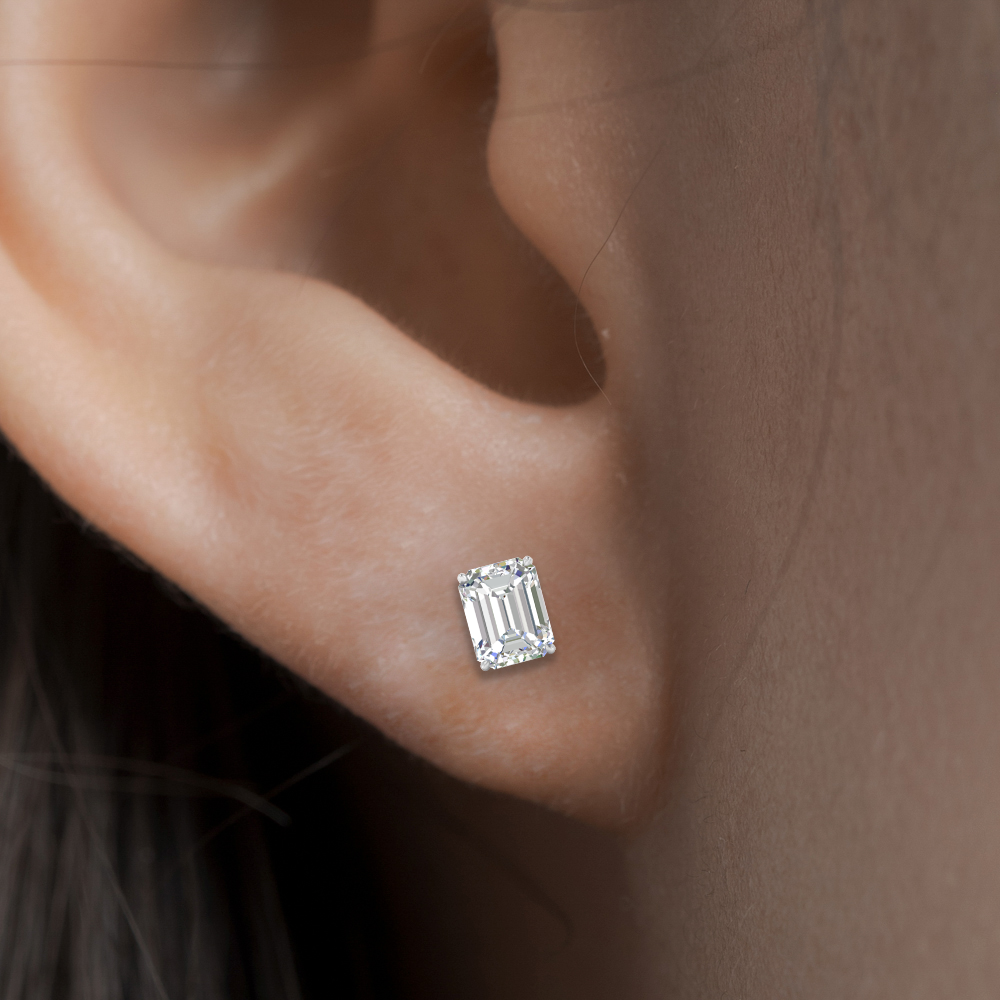 Emerald Cut Diamond Stud Earrings