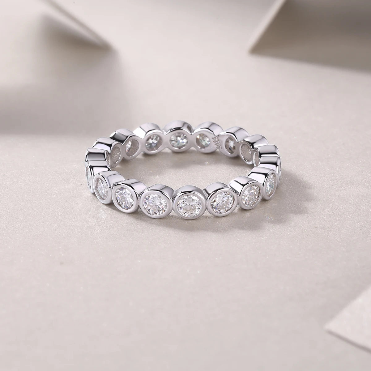 Female 925 Sterling Silver Luxury Women Fine Jewelry Rings Rhodium Plated Rings Bezel Setting Moissanite Eternity Rings-4