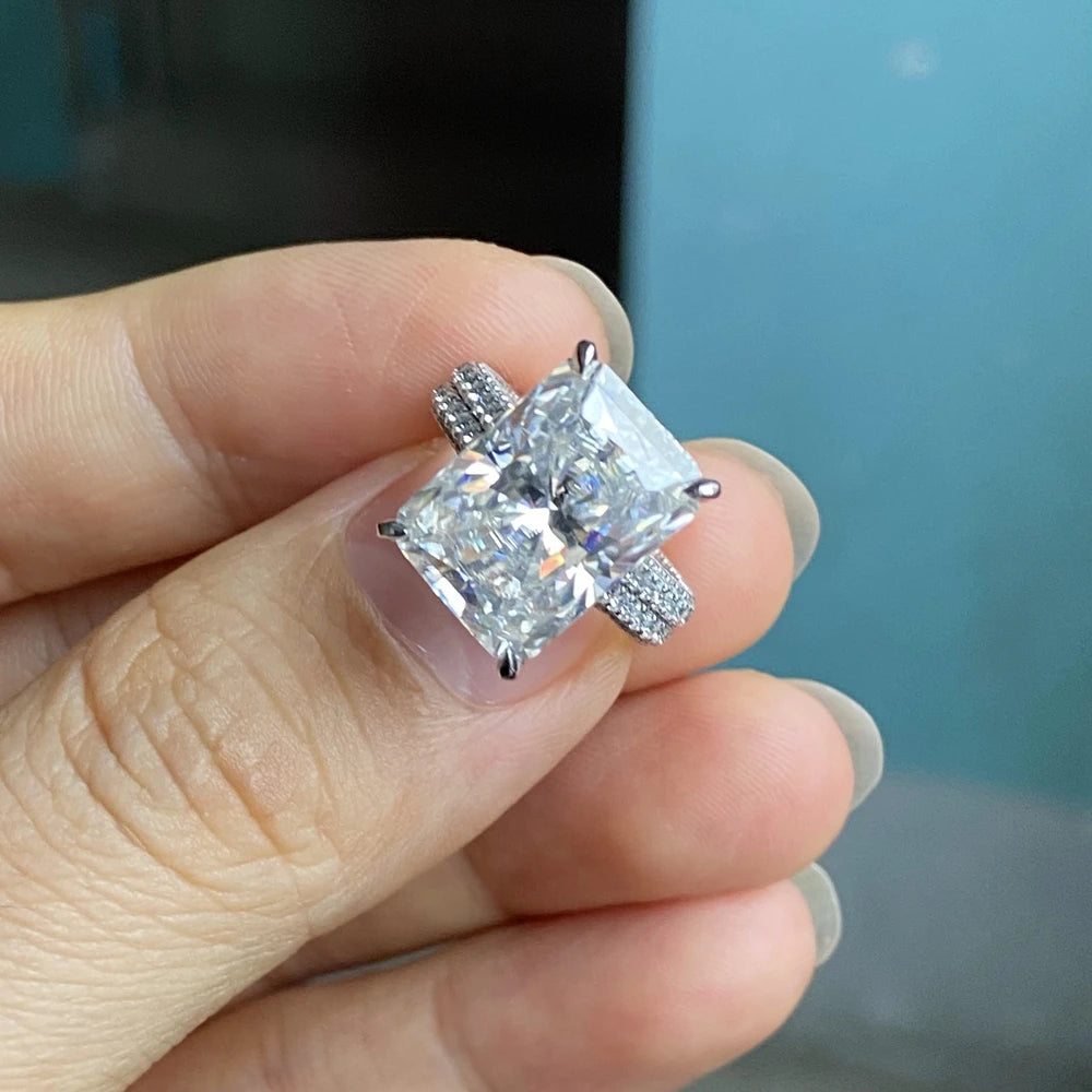 New Design PT950 Platinum White D VVS 8 Carat Radiant Cut 10x14mm Moissanite Gemstone Engagement Ring-6