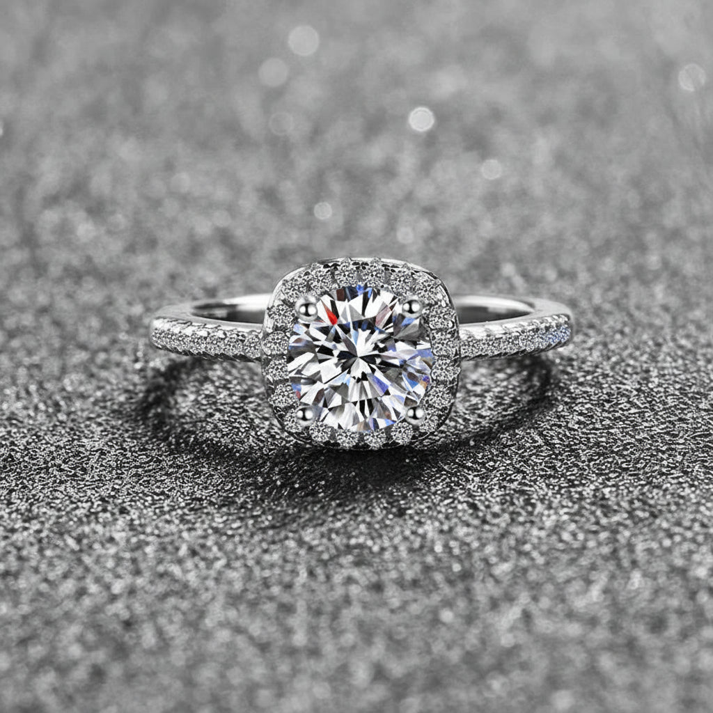 Fine Jewelry VVs1 Moissanite Round Diamond of Square S925 Sterling Silver Rings Band Engagement Ladies Woman-1