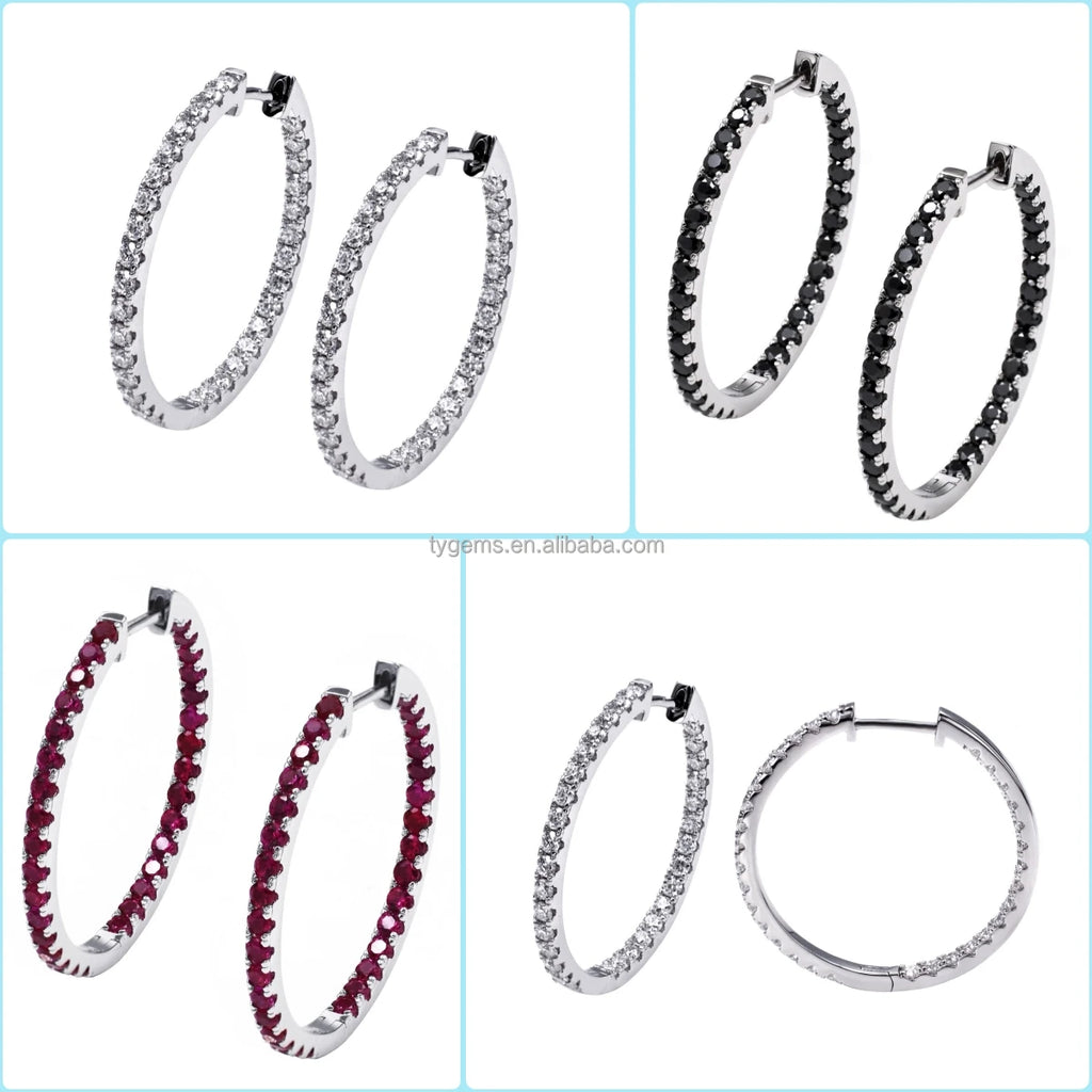 Tianyu Gems Black Moissanite 925 Earrings Fine Jewelry Factory 2mm 2ct Clip on Hoop Huggie Earrings Jewelry Women-3