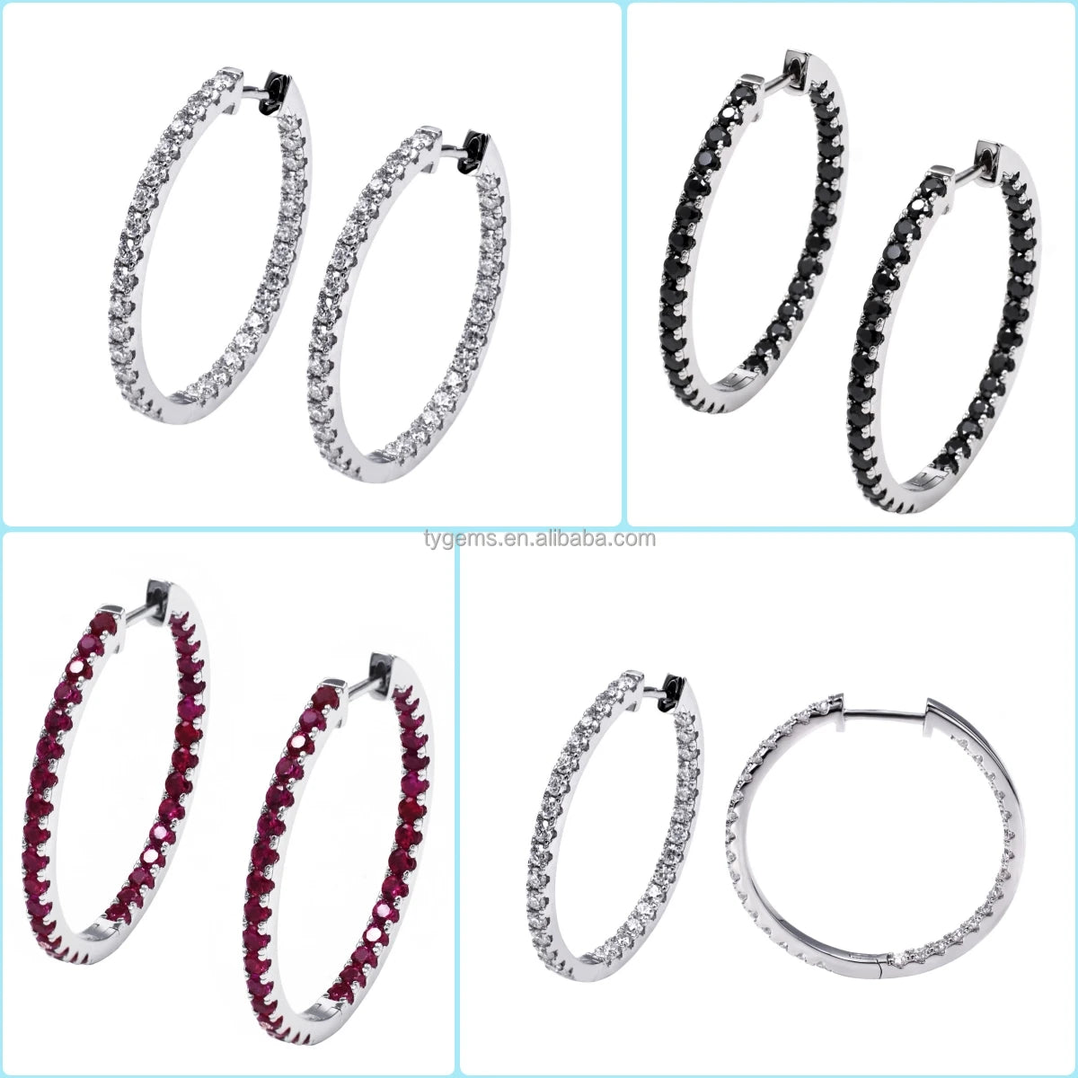 Tianyu Gems Black Moissanite 925 Earrings Fine Jewelry Factory 2mm 2ct Clip on Hoop Huggie Earrings Jewelry Women-3