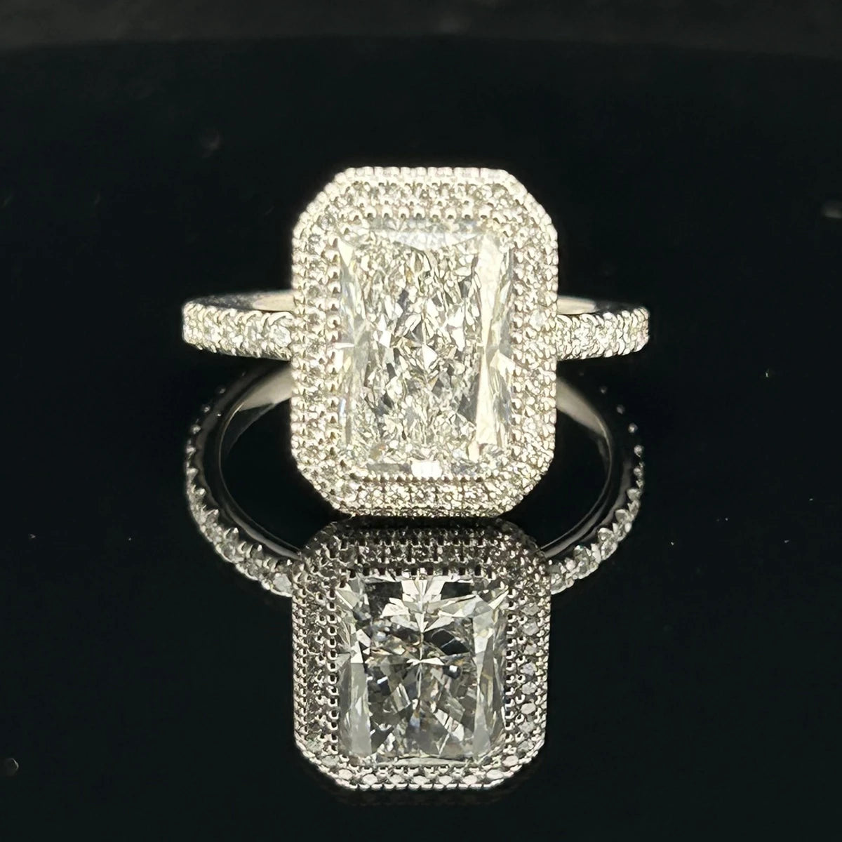 18K White Gold  D VS1 Lab Grown Diamond Radiant Cut 3 Carat CVD Wedding Ring with IGI Certificate-3