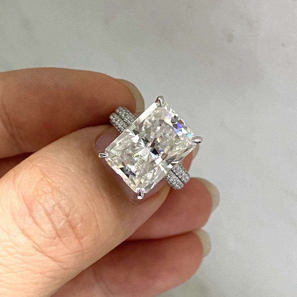 New Design PT950 Platinum White D VVS 8 Carat Radiant Cut 10x14mm Moissanite Gemstone Engagement Ring-5