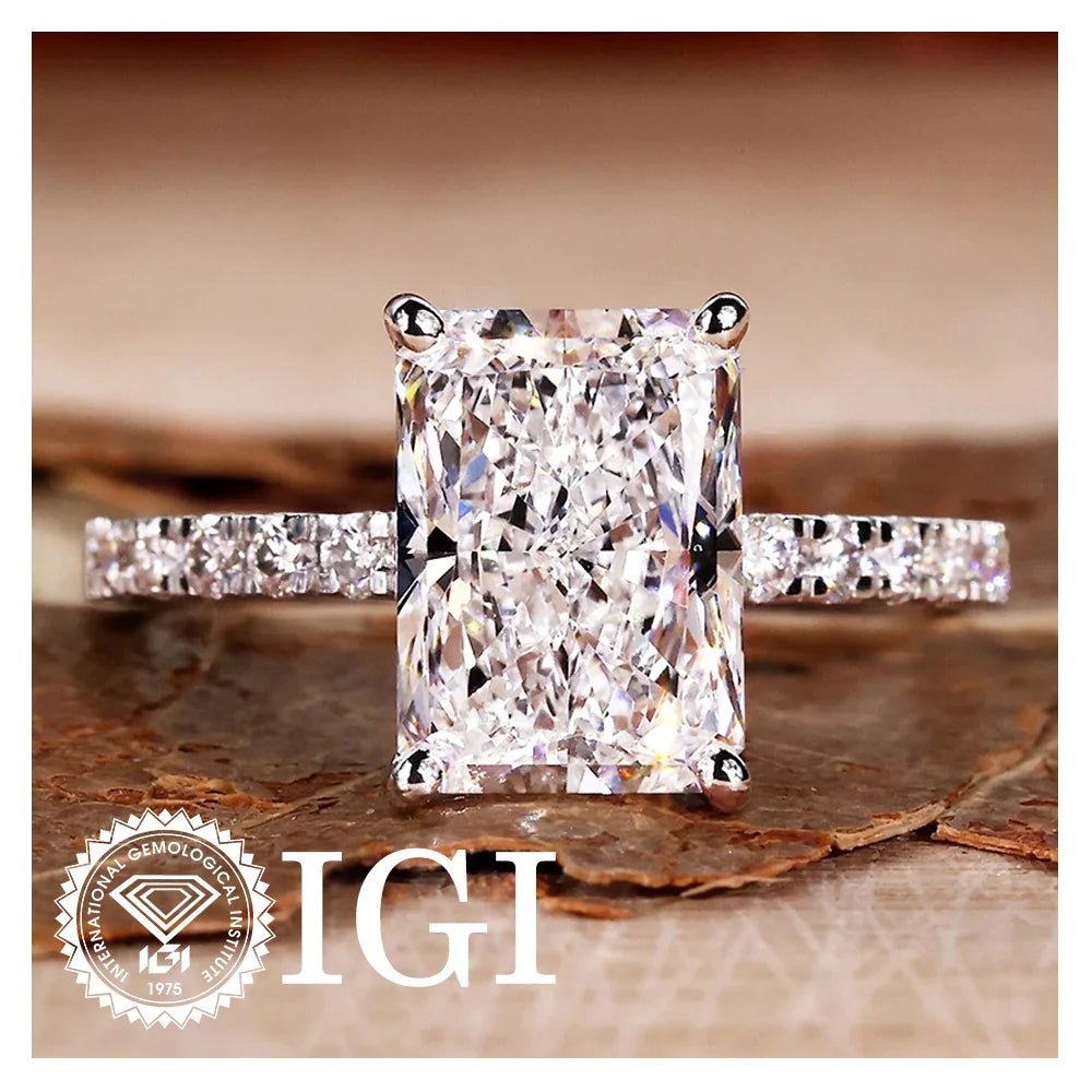 Fine Jewelry Supplier Women Engagement CVD Diamond 10K Solid Gold F VVS2 3.06 Carat Radiant Cut Ring Eternity Ring Lab Diamond-0