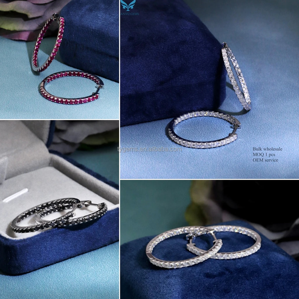 Tianyu Gems Black Moissanite 925 Earrings Fine Jewelry Factory 2mm 2ct Clip on Hoop Huggie Earrings Jewelry Women-1