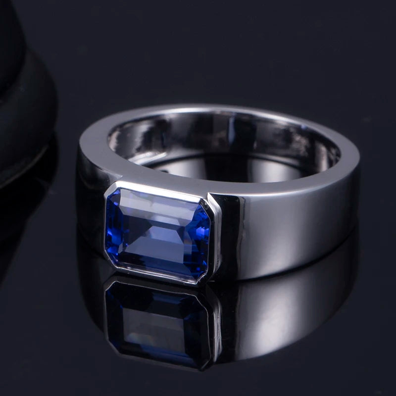 Messi Jewelry 18k White Gold Luxury Man Ring Girl Proposal Lab Grown Sapphire Ring Emerald Cut Man Ring-1
