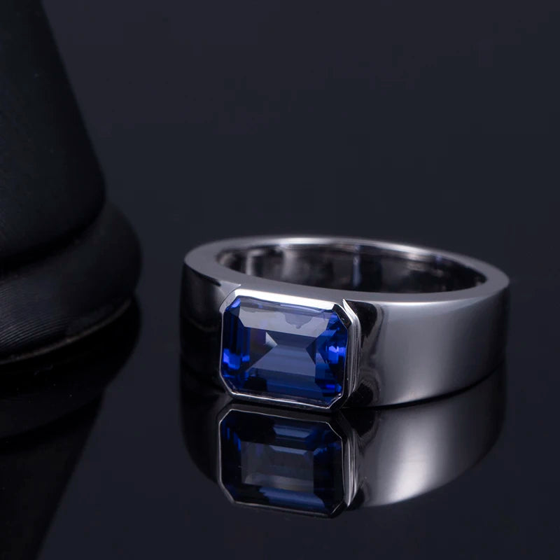 Messi Jewelry 18k White Gold Luxury Man Ring Girl Proposal Lab Grown Sapphire Ring Emerald Cut Man Ring-4