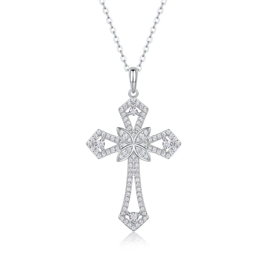Trendy Moissanite Cross Pendant Necklace S925 Silver Gold Plated Women Hip Hop Jewelry Design Necklace-0