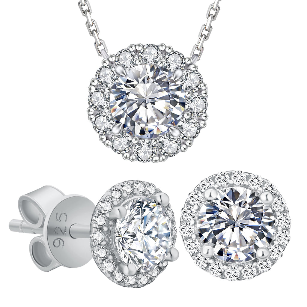 Moissanite Jewelry Set GRA Certified Pass Diamond Tester Women Gift VVS1 925 Silver Stud Earring Pendant Necklace-0
